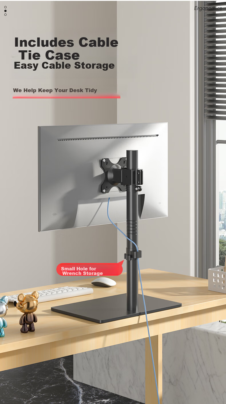 HILLPORT 17-43 Inch Monitor Stand 60cm Height Adjustable TV Riser Desktop Stand No Drilling Rotatable Enlarged Base DZ40 6