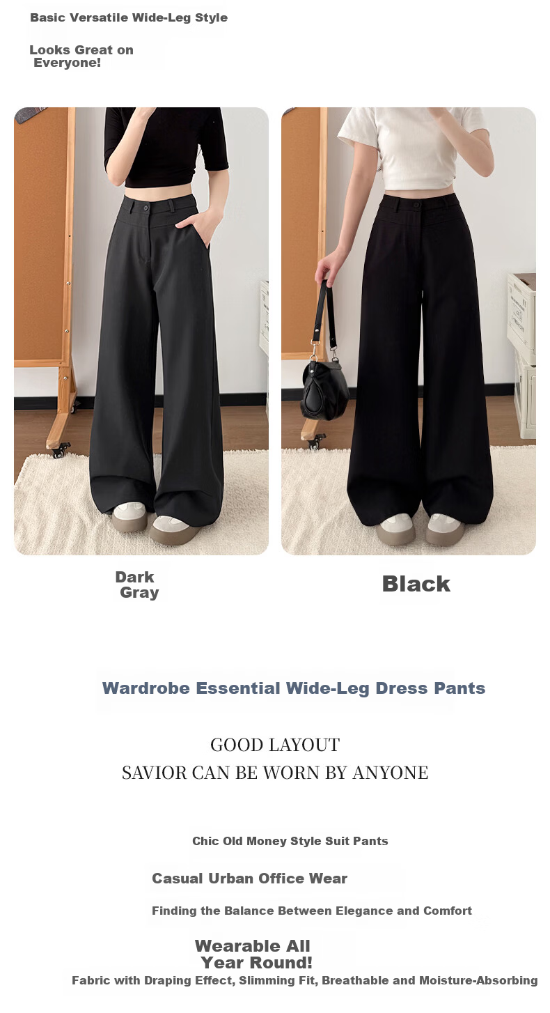 Langsha High-Waist Single-Button Draped Straight-Leg Wide-Leg Pants for Women Spring Summer Slim Fit Casual Trousers 3
