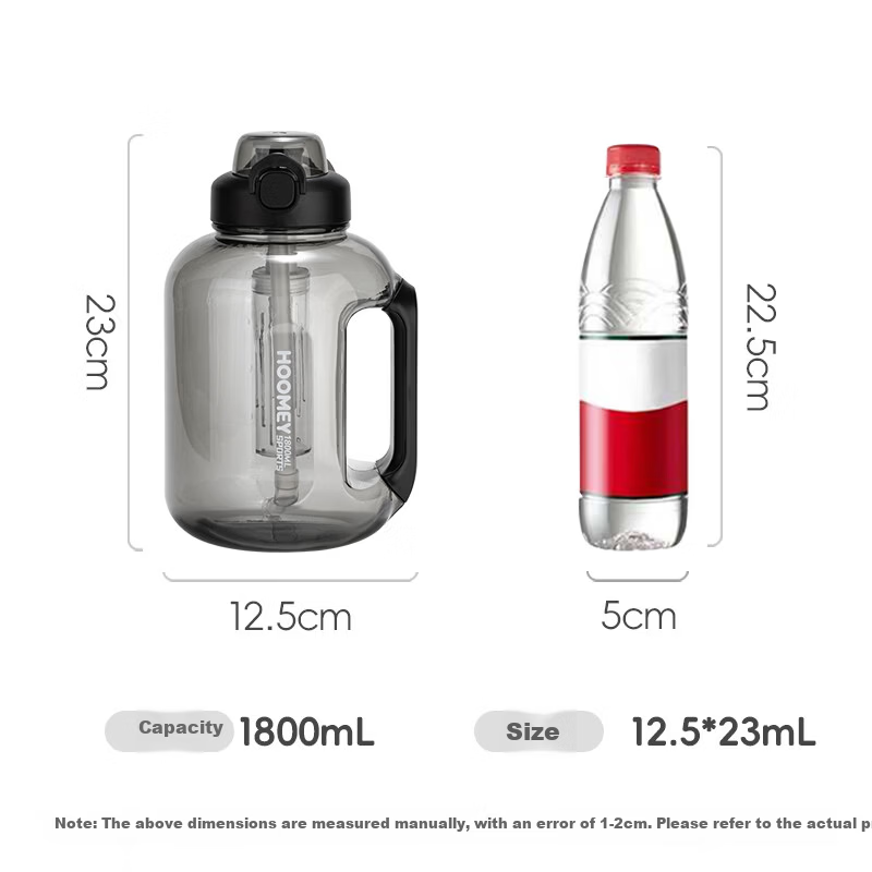 HOOMEY Large Capacity Sports Water Bottle Tritan Plastic Cup with Measurement Scale and Straw Outdoor Sports Flask