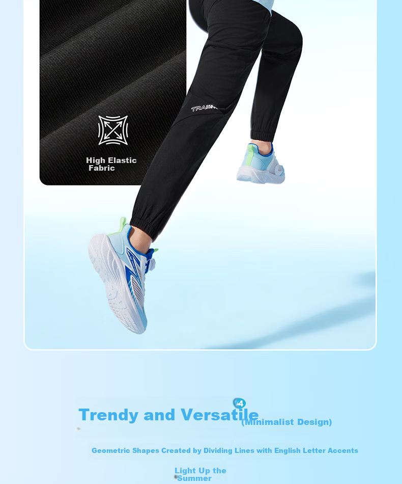 361° Kids Long Pants 26 Summer Boys Girls Breathable Cool Sports Pants Black 175 23