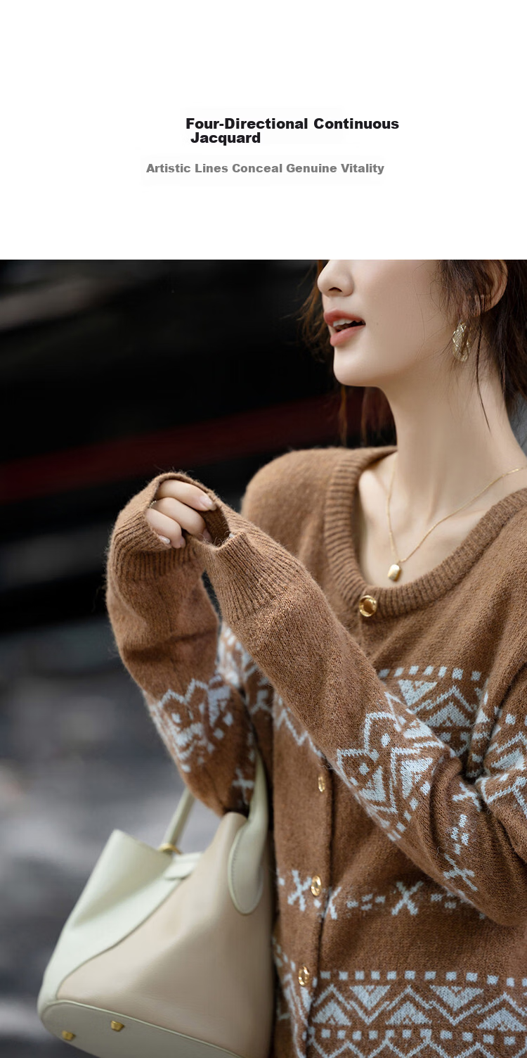 Demana Autumn Fair Isle Wool Blend Jacquard Cardigan Loose Knit Sweater for Women 3