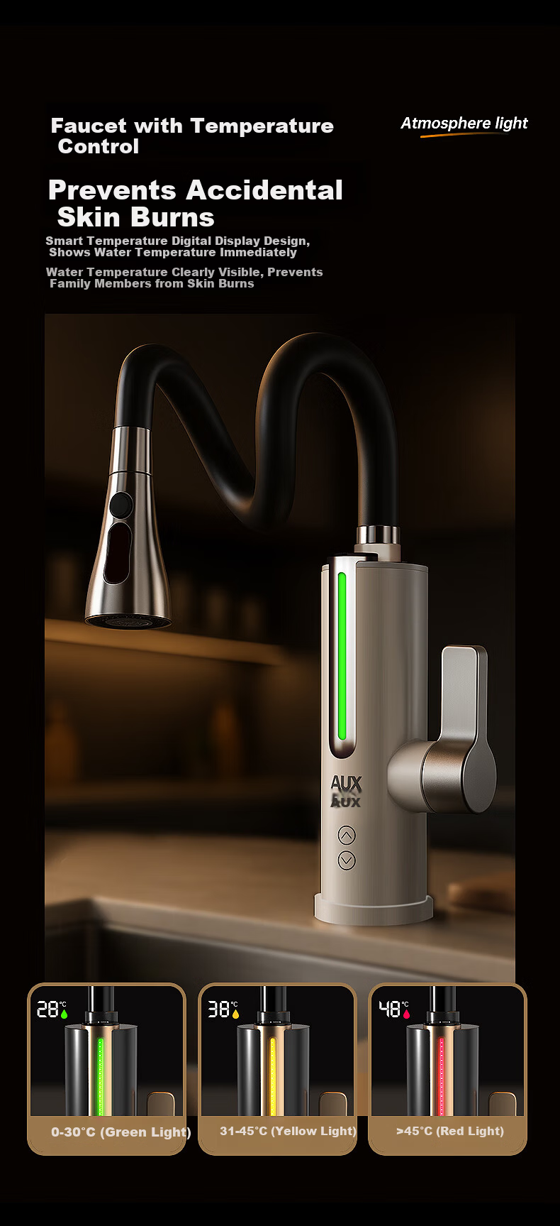 AUX Electric Instant Hot Water Faucet Dual-Use Kitchen and Balcony Heater Hot and Cold Water Heater 12