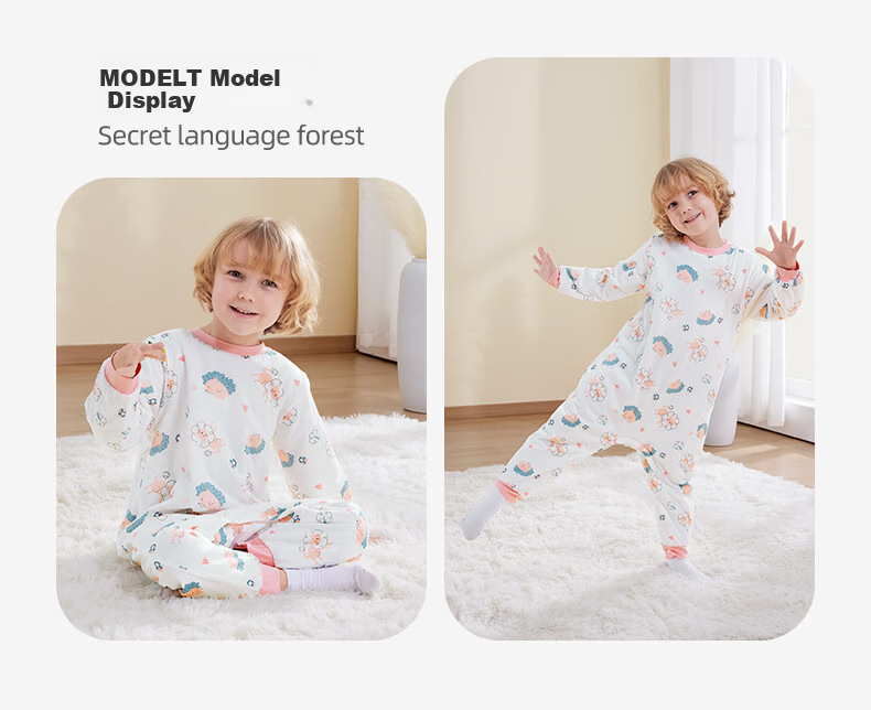 Beitaisi Children's Pajamas Spring And Autumn Style, Pure Cotton Baby Sleeping Bag, Boys Long-Sleeve Loungewear, Girls Split-Leg Sleepwear 17