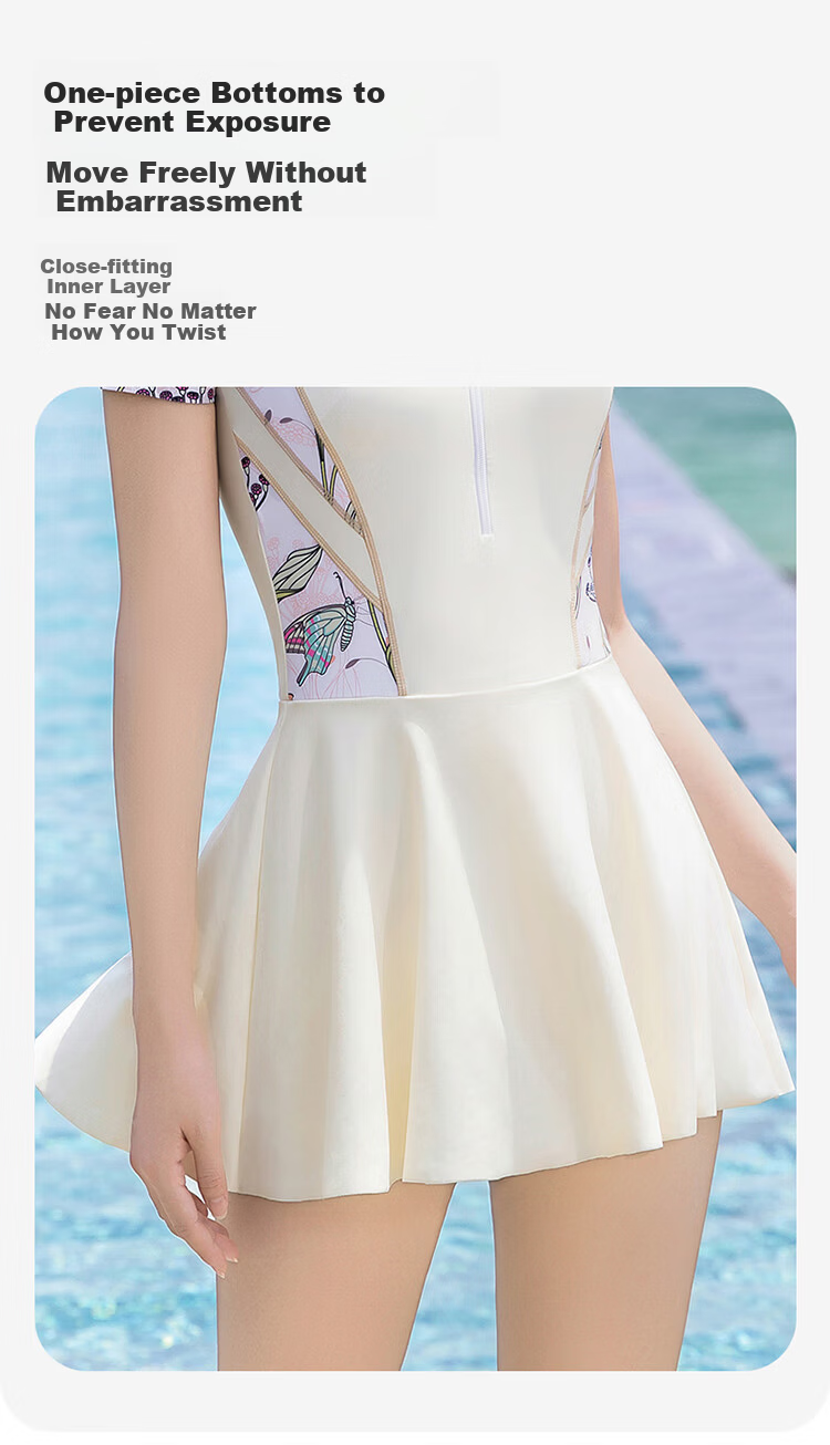 Huili One-Piece Swimsuit for Women, Plus Size, Slimming, Conservative, Suitable for Hot Springs, Swimwear 15011H1L White L 5