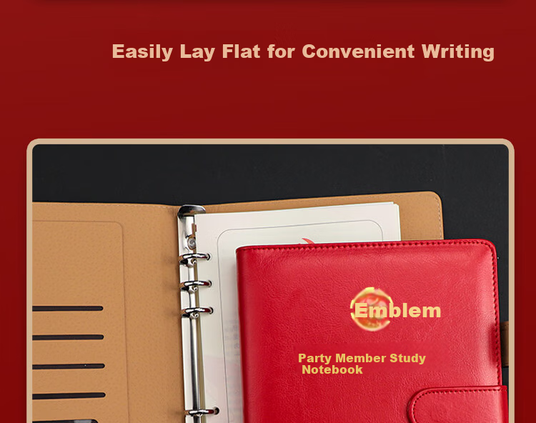 Xuchen Stationery B5 Brown 9-Hole Loose-Leaf Notebook Party Member Study Notebook Large 100 Sheets 200 Pages Detachable Refill High-Grade Leather Cover Educational Work Meeting Record Journal 14