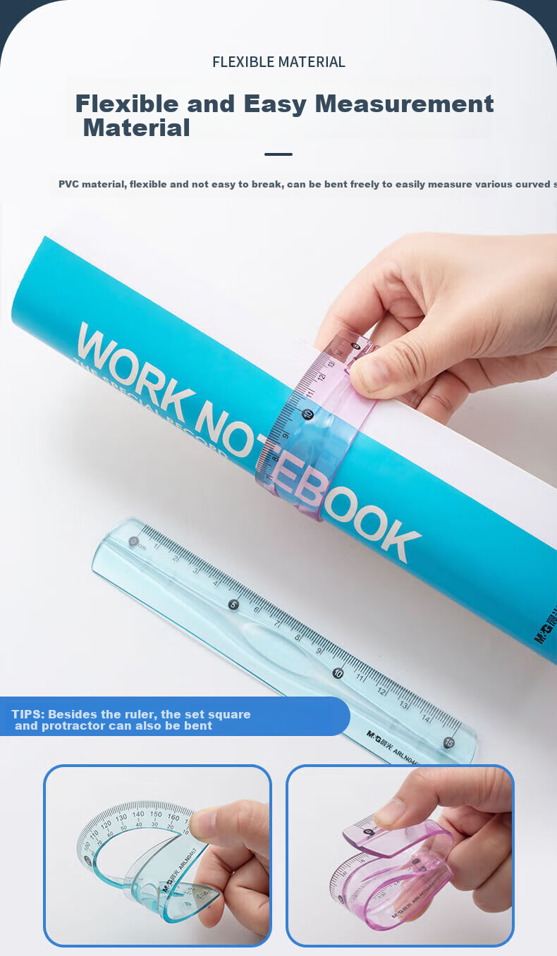 M&G Student Drawing Soft Ruler Set (Ruler + 2 Triangles + Protractor) Blue and Pink Random ARLN0467 4 Pieces/Set 3