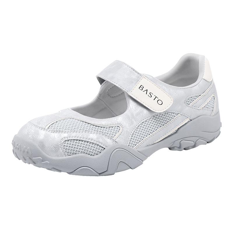 Basto Women's Mesh Breathable Casual Shoes Magic Tape Soft Sole Mary Jane Sports Sandals S1335BM6 Gray Size 39