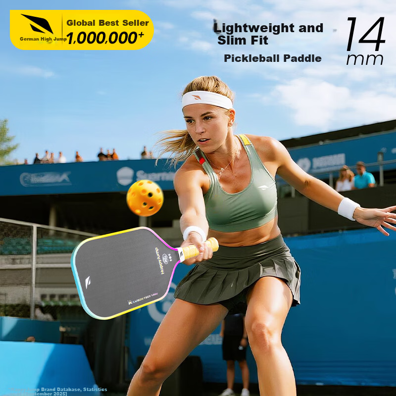 HiJump (Germany) Pickleball Paddle Tournament-Grade Long Handle Textured Matte Carbon Fiber T700 USAPA Certified