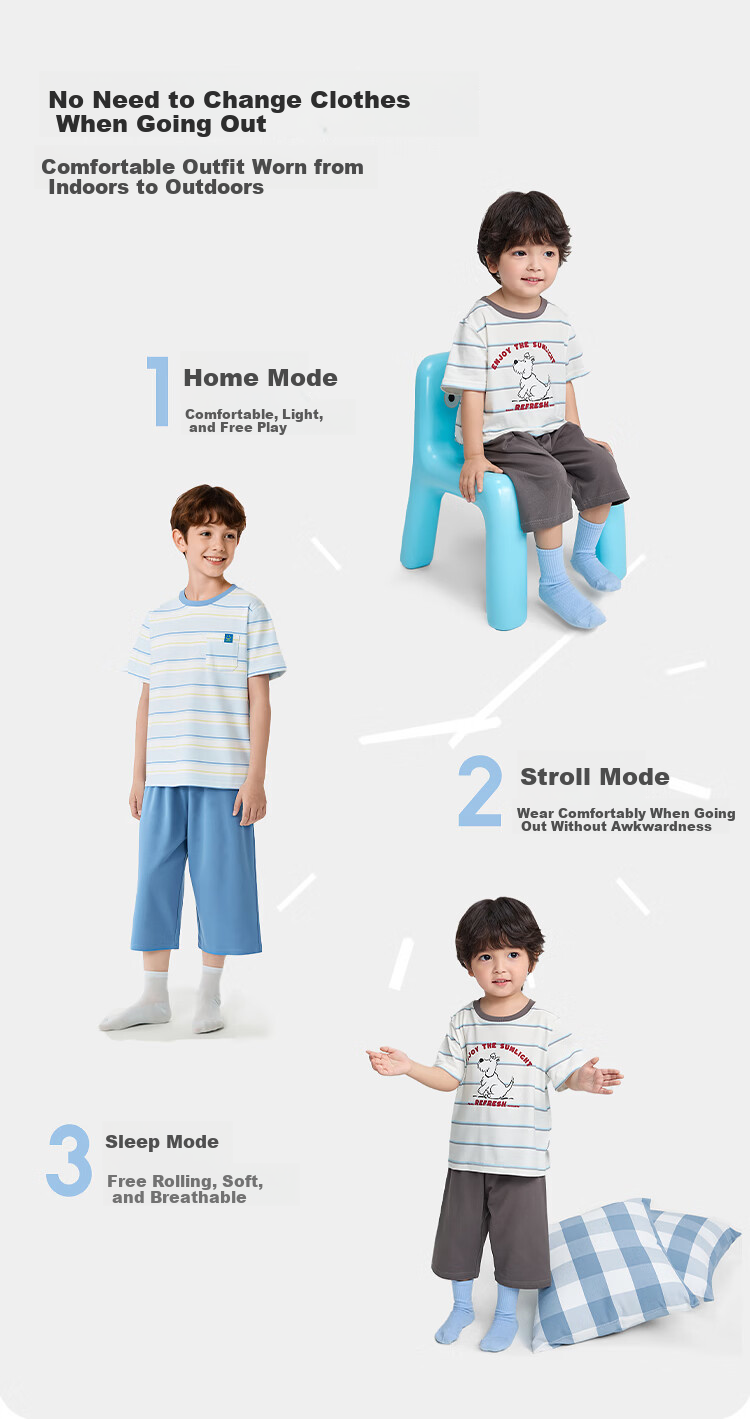 Balabala Kids Pajama Set Spring Summer Lightweight Air Conditioning Clothes Boys Girls Homewear Quick-Dry for Toddlers and Older Children 9