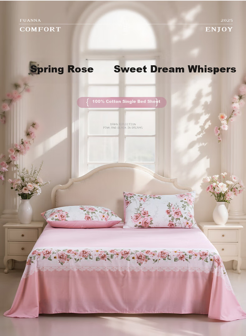 Fuanna Pure Cotton Bed Sheet Home Textile Full Cotton Single Dormitory Bedspread Bed Cover 1.5x2m Suitable Know Pink 1