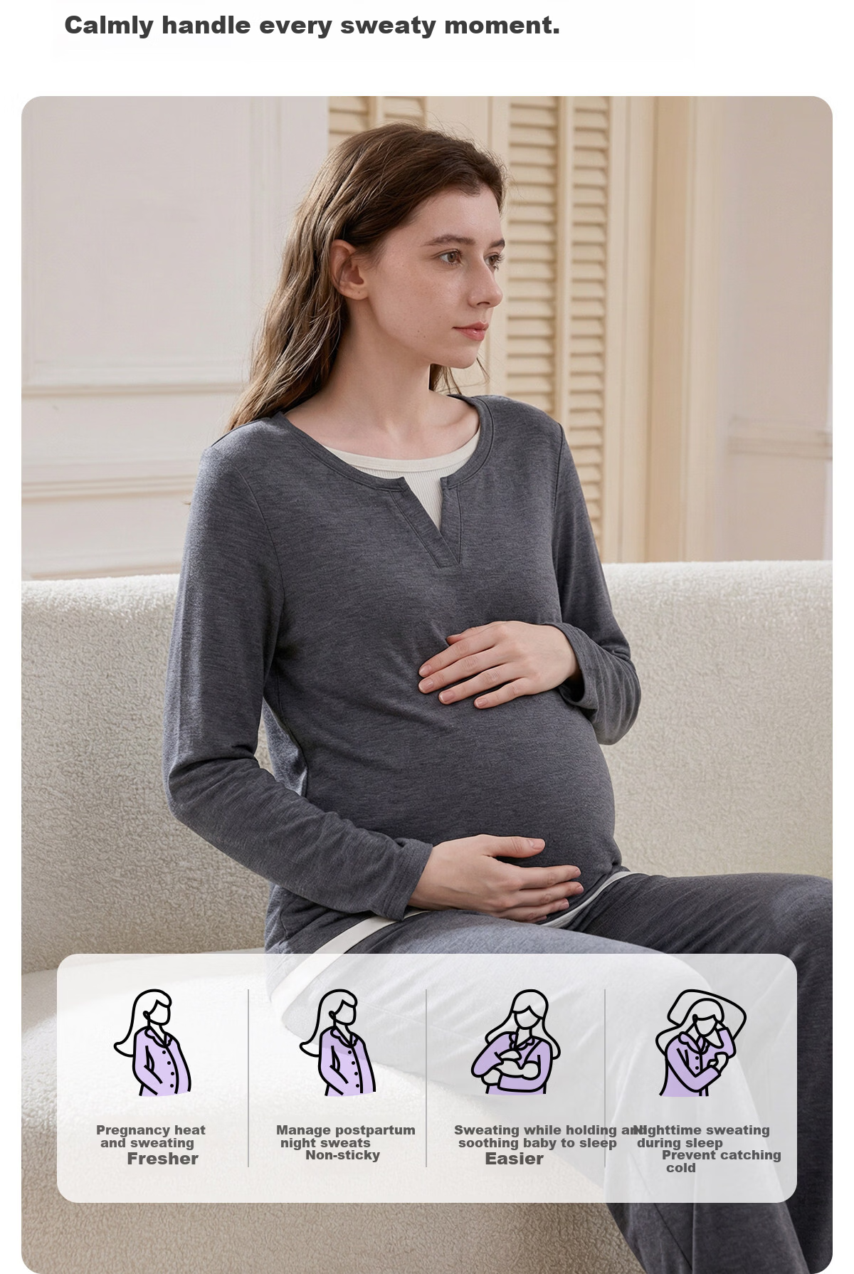 JOYNCLEON Bamboo Fiber Maternity Pajamas Spring Summer Nursing Postpartum Pregnancy L jyz204870 8