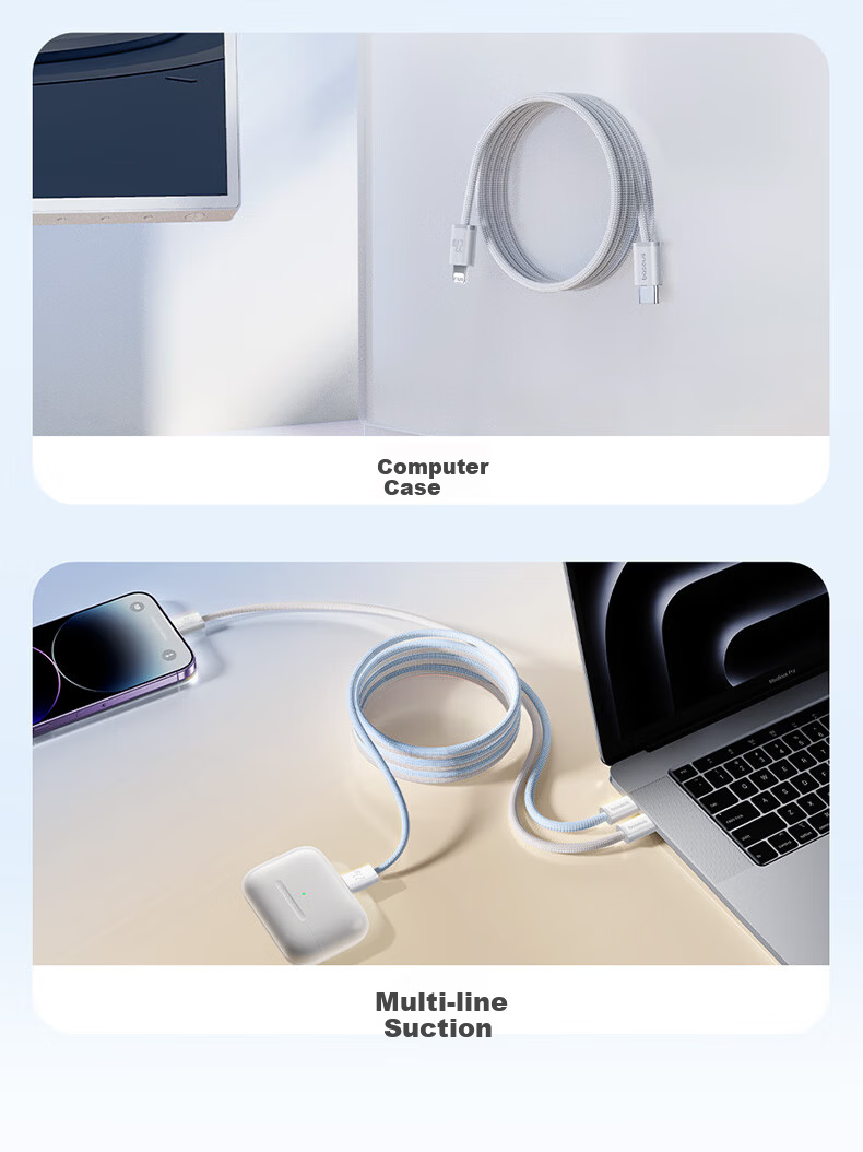 Baseus Apple Magnetic PD27 Fast Charging Cable Type-C to Lightning Car Charger Cable for iPhone 14/13 Pro Max/12/11 Blue 1m 3