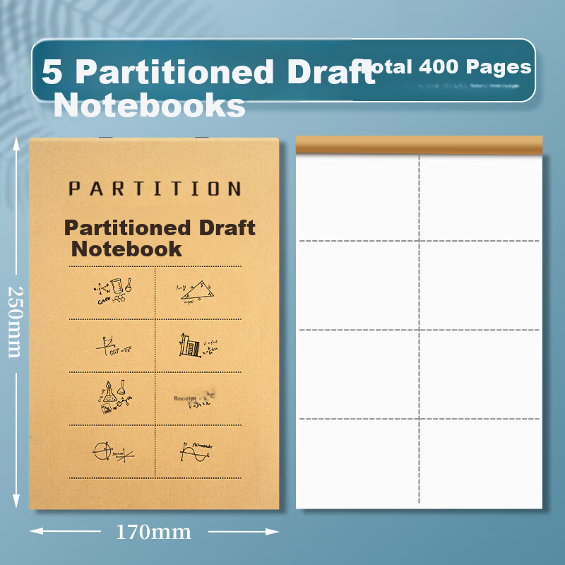 Licao B5 Sectioned Draft Notebook Draft Paper Math Homework Paper Elementary School Special Junior High Composition Paper Notebook Practice Paper Sectioned Style 400 Pages 5-Pack