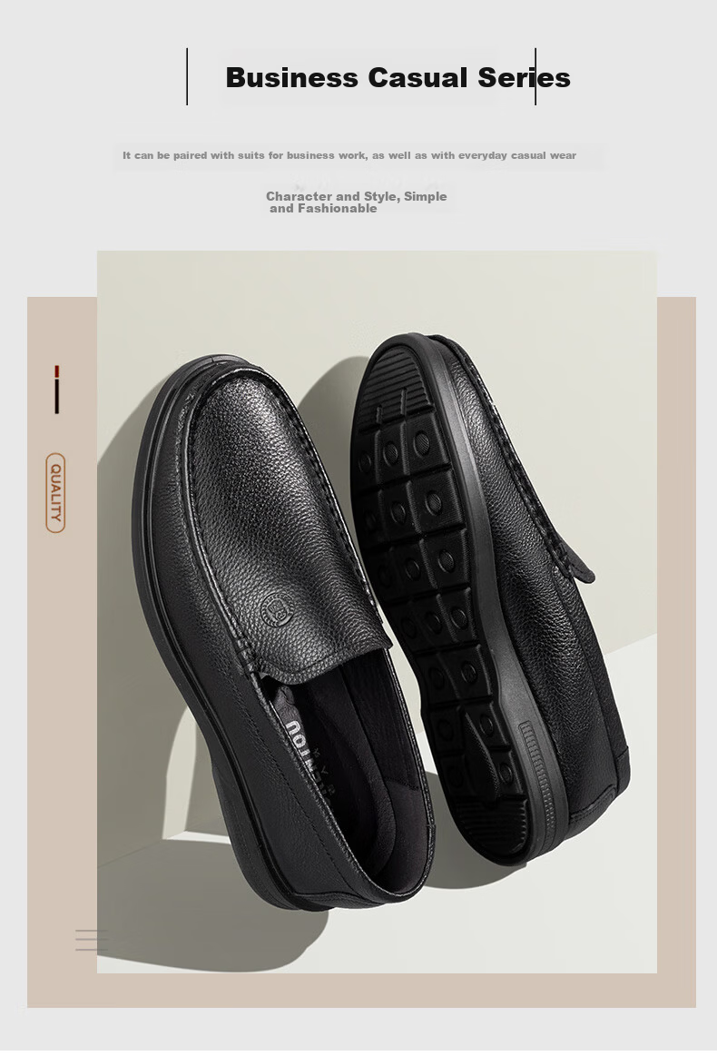 LAORENTOU Business Casual Leather Shoes Men’s Cowhide Loafers Office Formal Shoes Dad Slip-On LA11112 Black Size 40 1