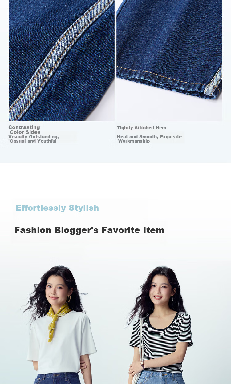 Giordano 2026 Summer New Cat Whisker Color-Block Side Mid-Rise Straight-Leg Cropped Jeans for Women 13426336 10