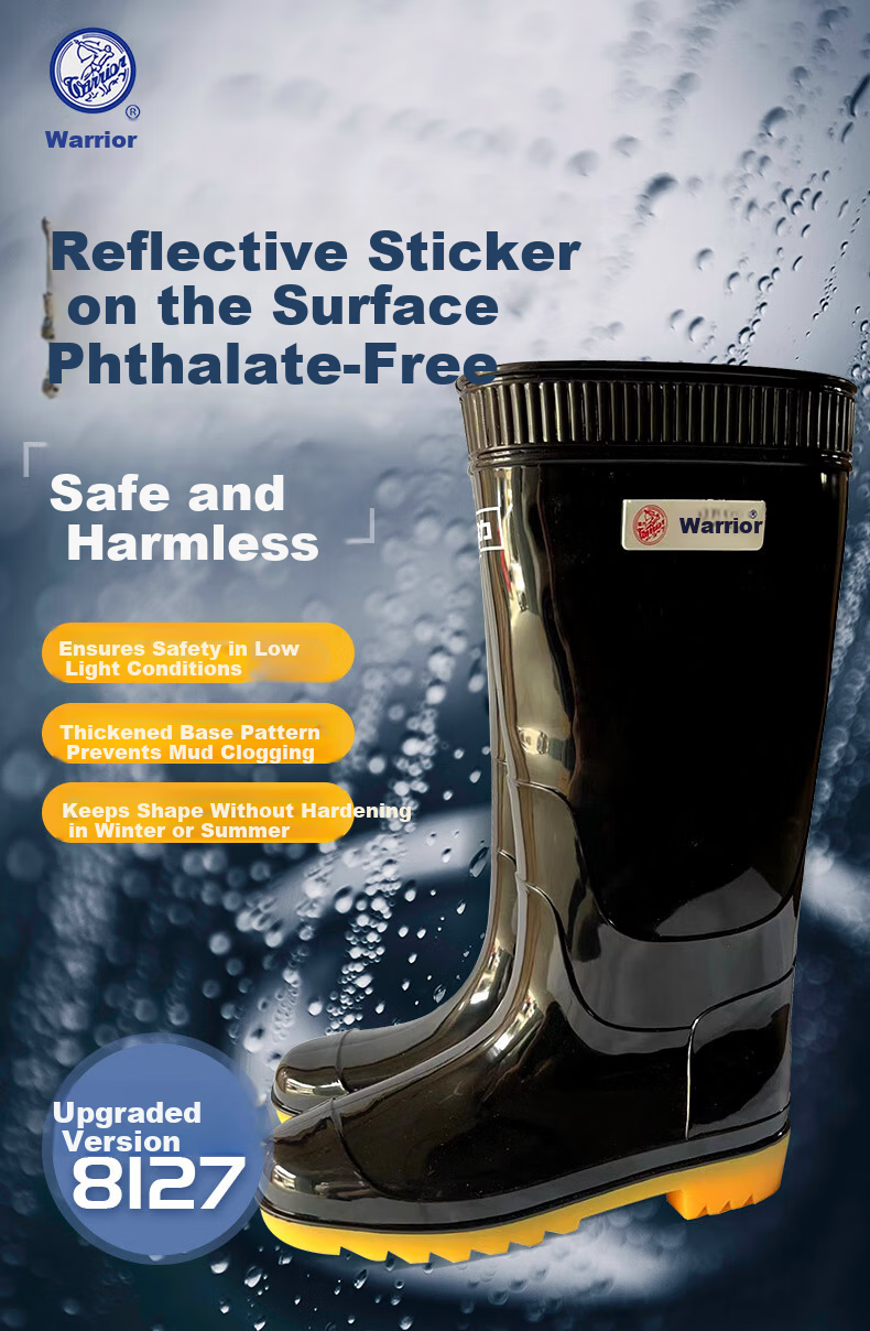 Warrior High Tube Rain Boots Waterproof Outdoor Non-Slip Rubber Shoes Reflective Patch Upgrade Model 8127 Black Size 45 1