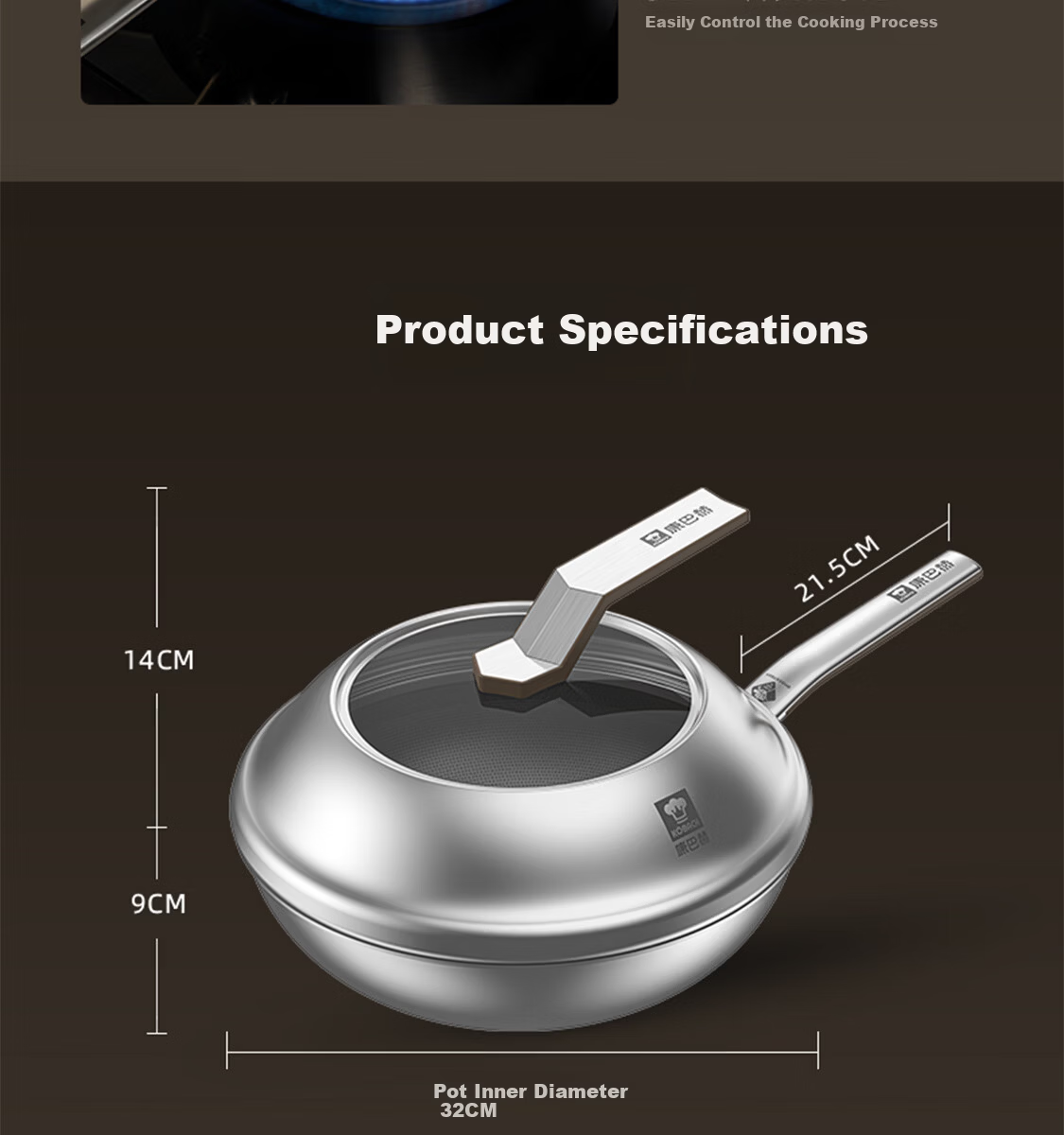 Kambach 5th Generation Pure Titanium Non-Coated Frying Pan Non-Stick Antibacterial 316L Stainless Steel Wok Compatible with Induction Cooker 18