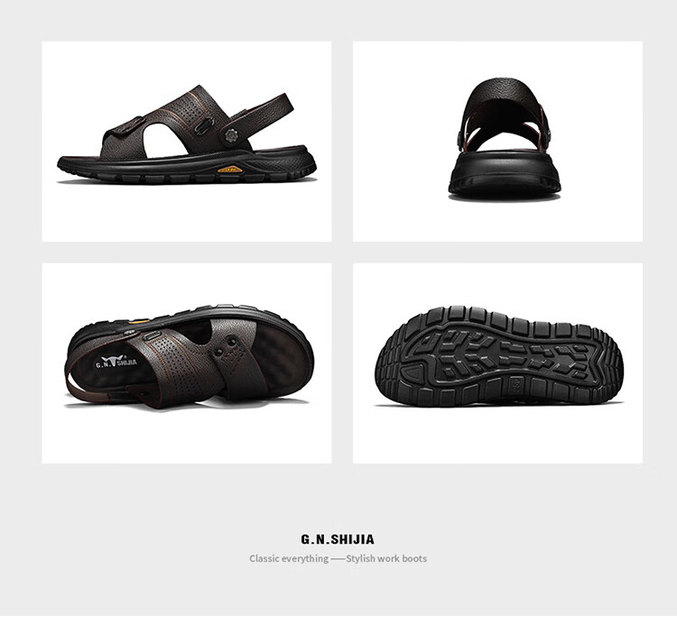 Bull Family Men's Leather Sandals Summer New Genuine Leather Soft Sole Breathable Beach Shoes Men's Versatile Two-Way Commuter Casual Slippers 24