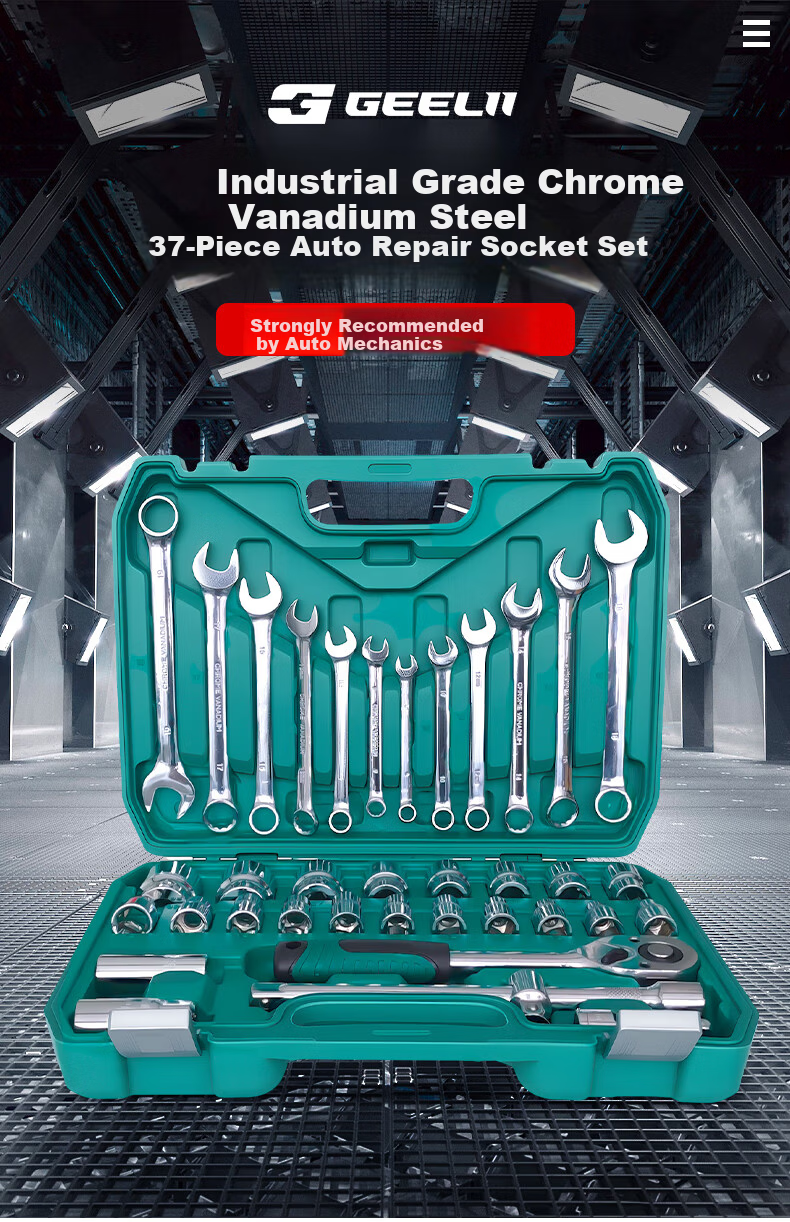 GeeLii 37-Piece Socket Wrench Set Chrome Vanadium Steel Auto Repair Toolbox Ratchet Car Mechanic Tool Kit 81028 1