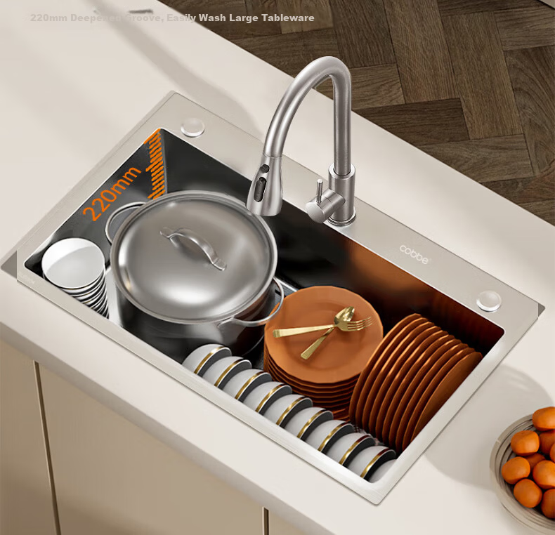 Kabe Kitchen Sink Handmade Thickened Large Single Bowl SUS304 Stainless Steel Vegetable Washing Basin Integrated Dishwashing and Vegetable Washing Sink 13