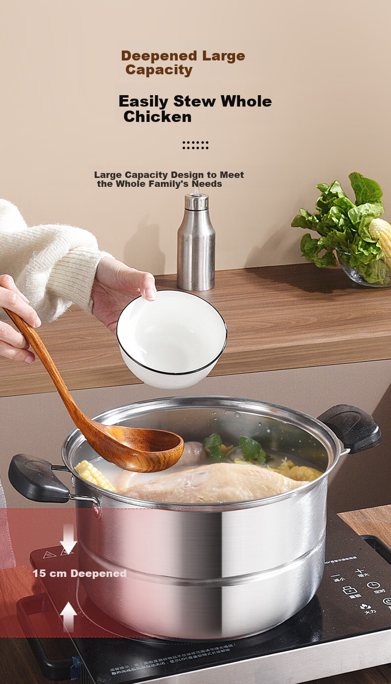 BSITN Stainless Steel Steamer Pot 26cm Single Layer Steamer for Steaming Buns and Cooking Soup Compatible with Gas Stove and Induction Cooker 2410 4