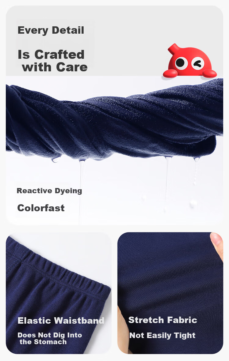 Hodo Children's Autumn Cotton Thermal Pants Boys Pure Cotton Warm Pants Boys Full Cotton Knit Pants Mid-Large Kids Sleep Pants Single Piece 9