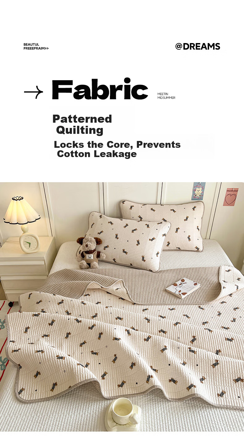 MUJI A-Class Cotton Quilt-Backed Double Bed Sheet Cover 200x220cm Striped Dog Pattern 8