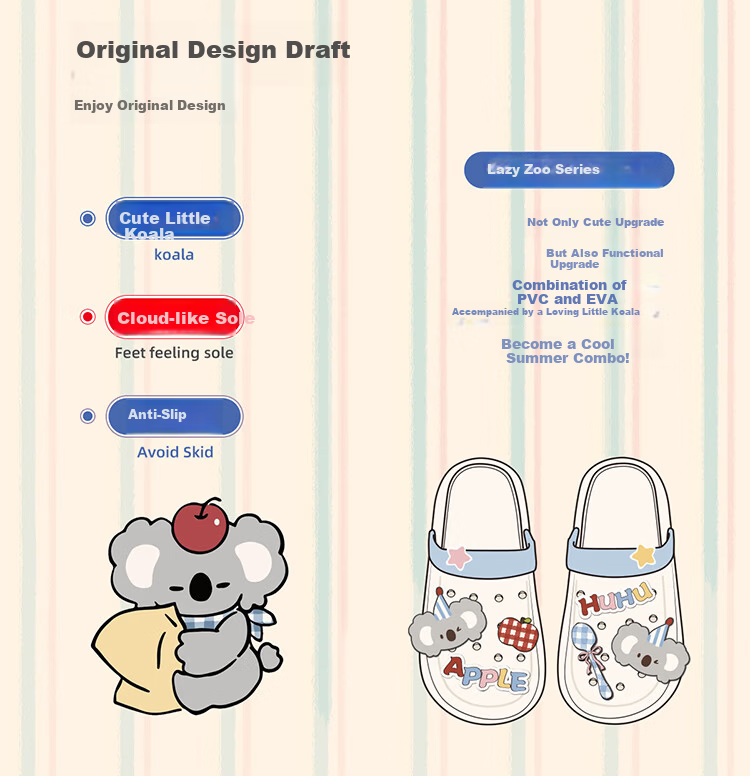Gukoo Women's Summer Cute Koala Clog New Non-Slip Home Slippers Off-White Size 35-36 3