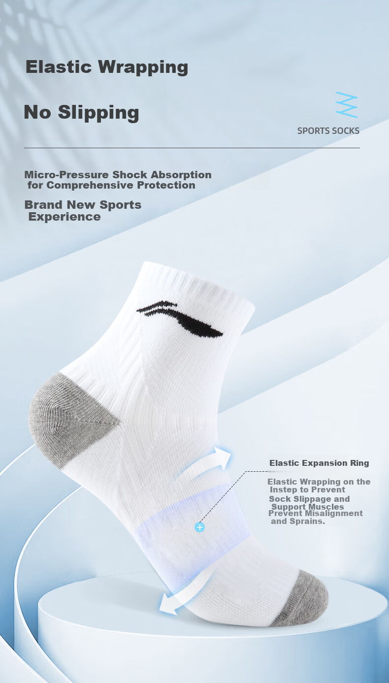 Li-Ning Socks Sports Socks (3 Pairs), Summer Running Badminton Socks for Men And Women, Odor-Resistant Sweat-Absorbing Basketball Socks, Lifestyle Socks 6