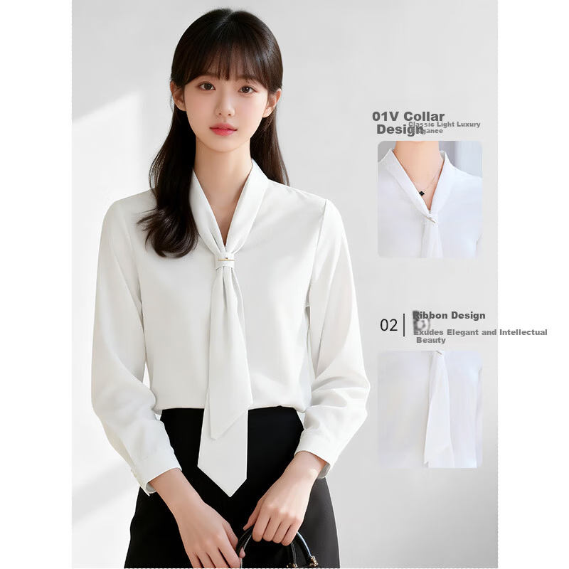 Yulixi Chiffon Long Sleeve Shirt Women White Professional Formal Elegant Casual Blouse Interview Commuting Shirt