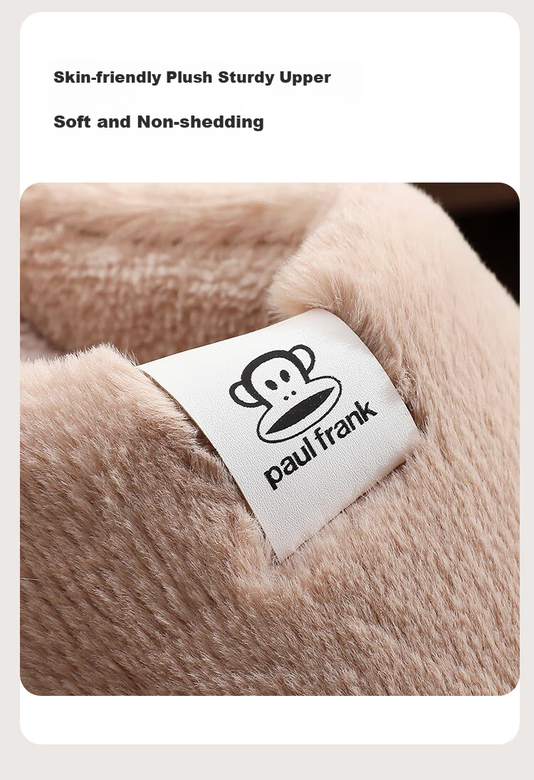 Paul Frank Cotton Slippers Unisex Autumn Winter Indoor Home Warm Plush Thick Sole Non-slip Couple Slippers White Size 38-39 5