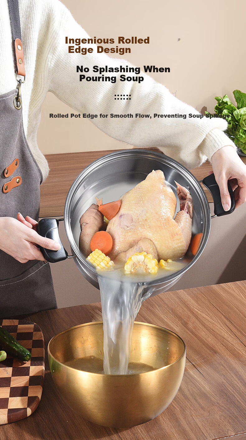 BSITN Stainless Steel Steamer Pot 26cm Single Layer Steamer for Steaming Buns and Cooking Soup Compatible with Gas Stove and Induction Cooker 2410 8