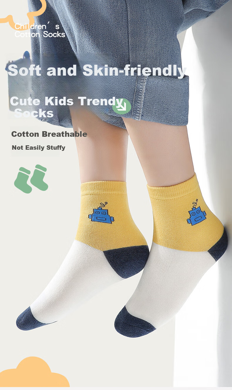 LangSha Kids Socks Boys Cotton Mid-Calf Socks Comfortable Breathable Casual Sports Socks for Boys Spring Autumn Winter 1