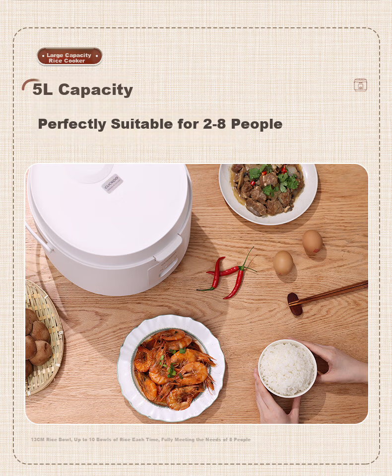 CUCKOO Korean Brand Non-Stick Inner Pot Detachable Inner Lid Simple One-Touch Control White Household Commercial Rice Cooker 5L 4-5 Servings New CR-1095CGW 6