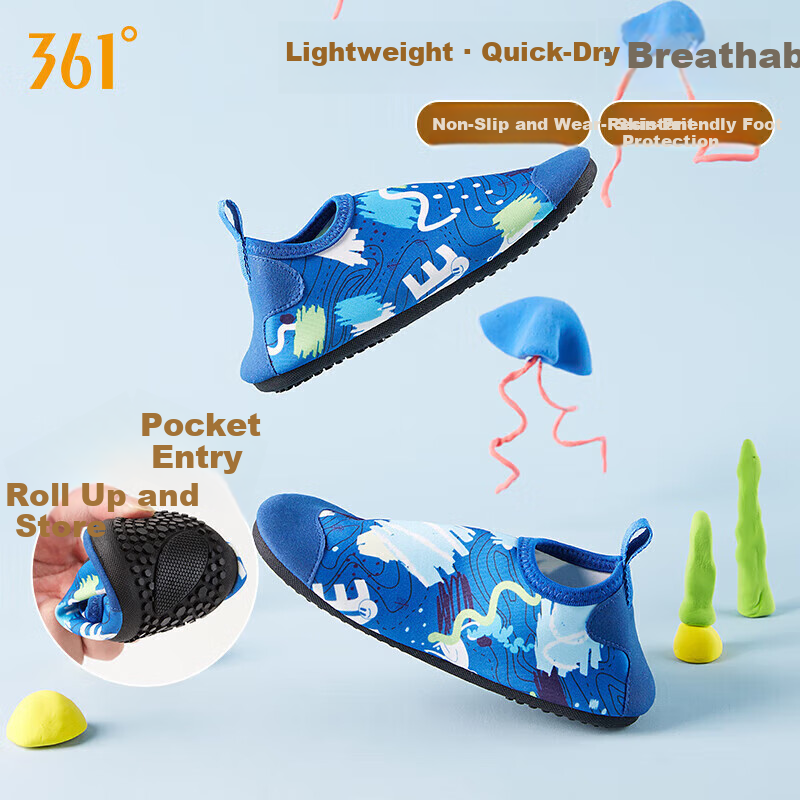 361° Kids Boys Beach Sandals Swimming Shoes Outdoor Water Park Floating Creek Shoes Non-slip Cut-resistant Barefoot Skin-friendly Shoes