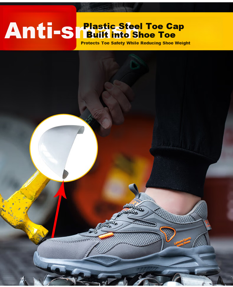 Pinzhide Men's Labor Protection Shoes Metal-Free Plastic Steel Toe Anti-Smash Anti-Puncture Safety Shoes Electrician Insulated 6KV Breathable Non-Slip Work Shoes Gray Size 42 5