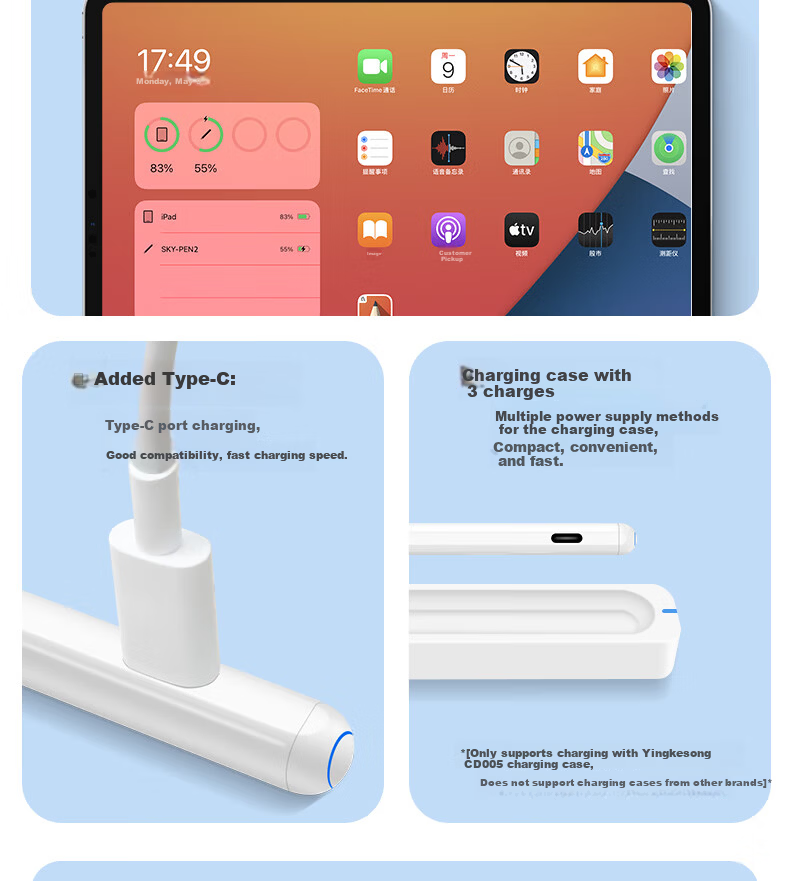 JPLAYER Capacitive Stylus Magnetic Fast Charging/Wired Charging Flagship Bluetooth Digital Display Touch Pen for Apple iPad Air/Pro/Mini Tablet Anti-Mistouch Drawing Pen 5