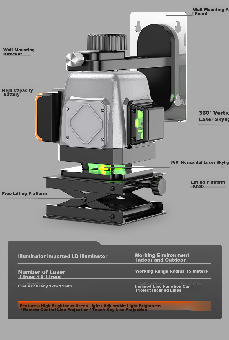 Comais Infrared Level High Precision Strong Light Auto Leveling Green Laser Outdoor Portable Wall-Mount Leveling Instrument 25