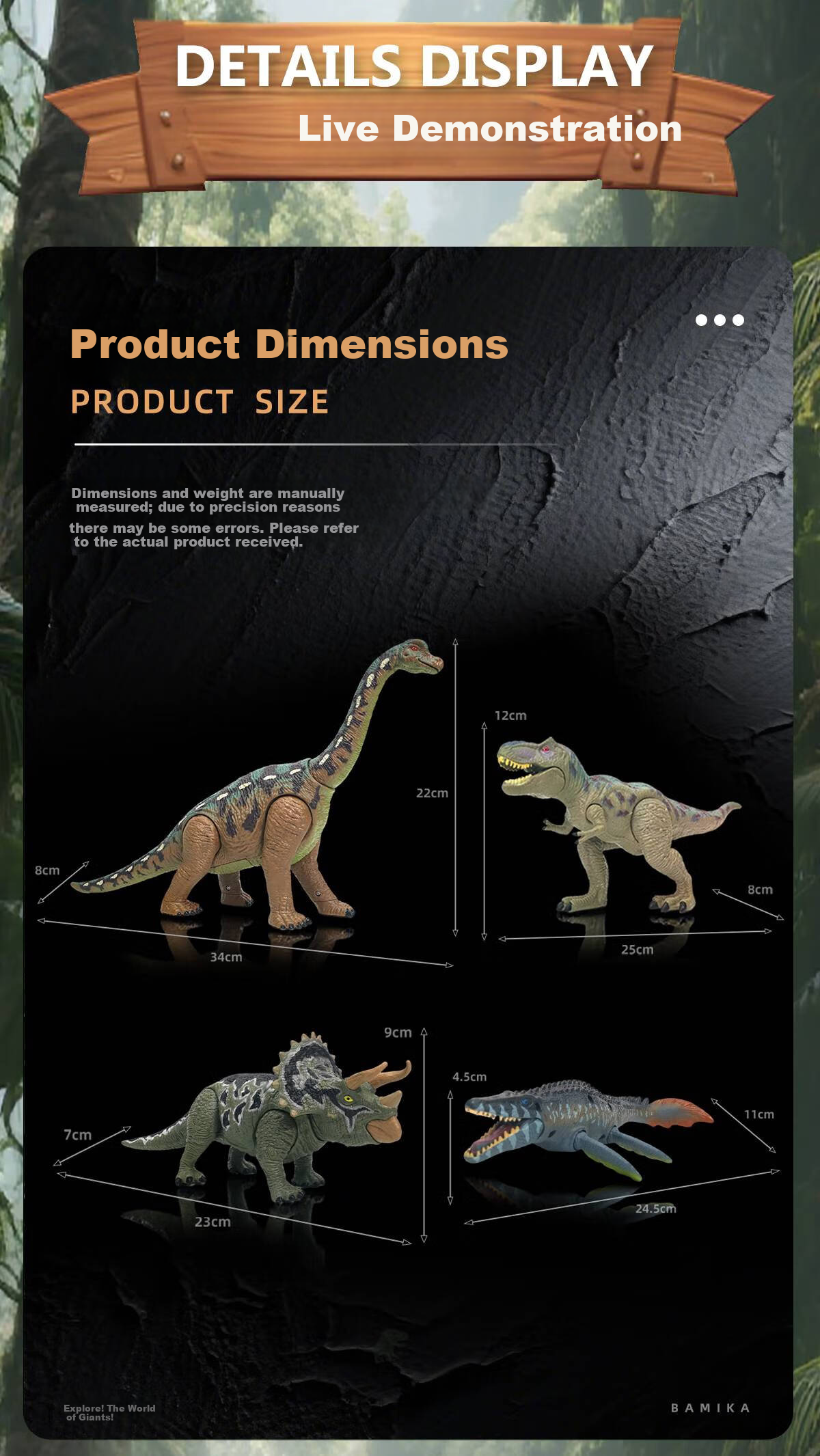 Bameika Large Smart Sound-Activated Dinosaur Model Toy Realistic Jurassic Animals T-Rex, Pterosaur, Triceratops, Brachiosaurus 4
