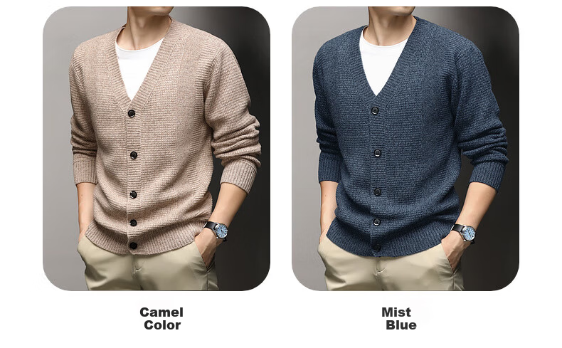 Hengyuanxiang Men's Wool Cardigan Thickened 100% Pure Wool Winter New V-Neck Warm Sweater Men's Versatile Knit Jacket 5