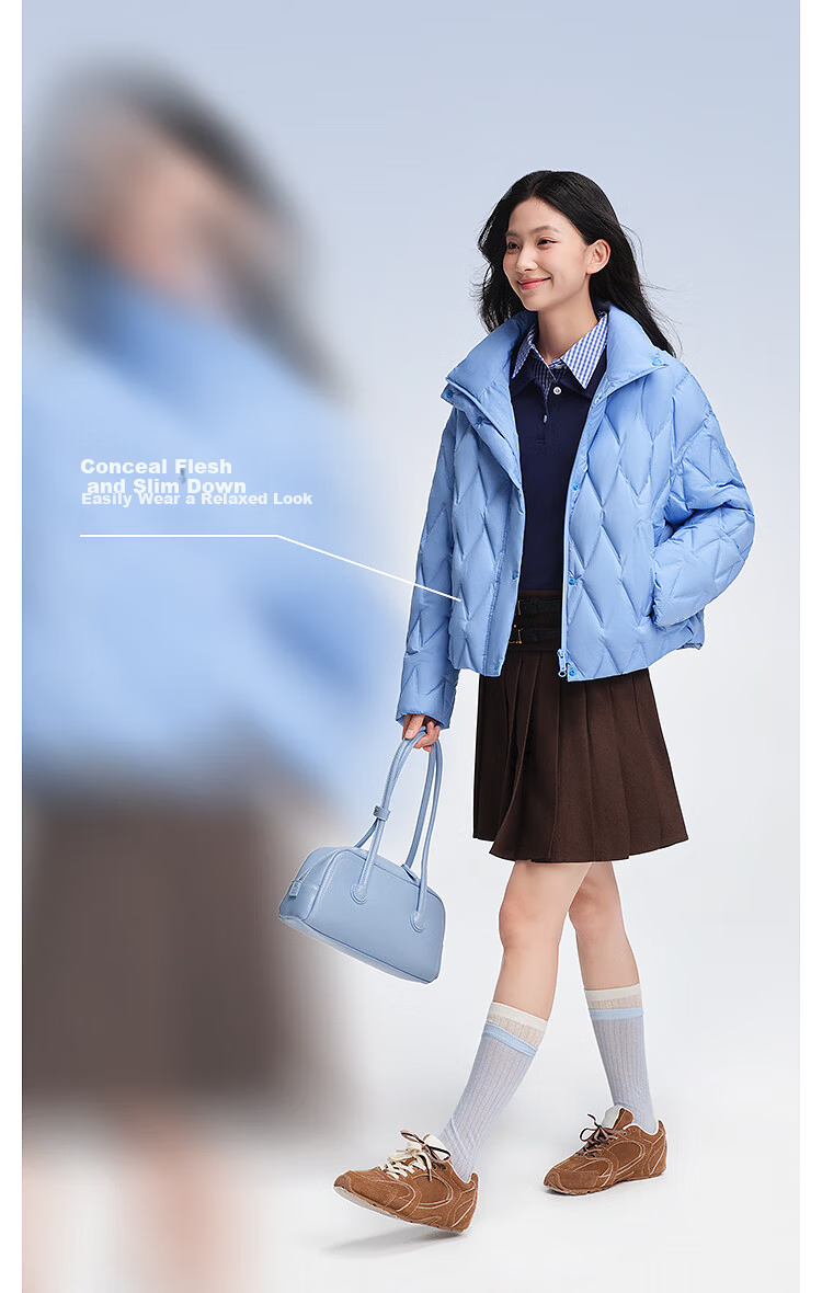 BOSIDENG Women's Spring and Autumn 90% Down Lightweight Stand Collar Slim Fit Short Casual Versatile Jacket 7