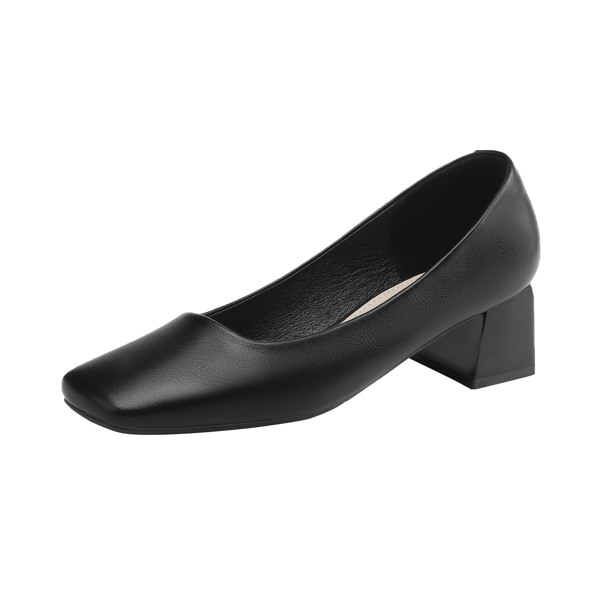 DAPHNE Women's Single Shoes, Sheepskin Chunky Heel Versatile High Heels, Comfortable Commuter Shoes for Women, 4023101373, Ink Black, Size 37