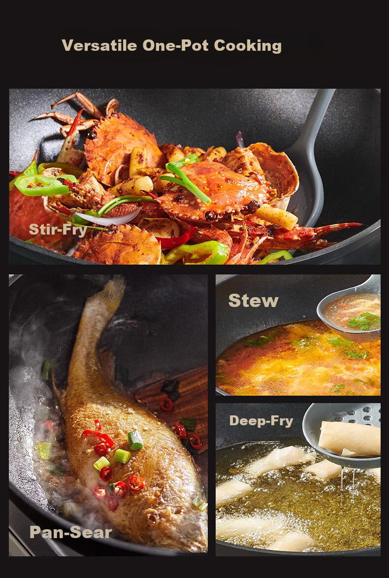 Royalstar Ceramic Non-Stick Stir-Fry Pan Lightweight Titanium Cooking Wok Low Oil Smoke Compatible with Induction and Gas Stoves 30CM 13