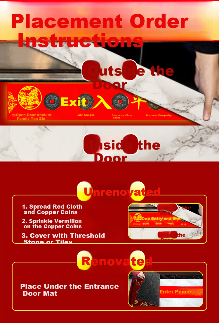 Feng Shui Pavilion Five Emperor Coins Entrance Door Safety Copper Coin Threshold Stone Decorative Doorstep Stone 2