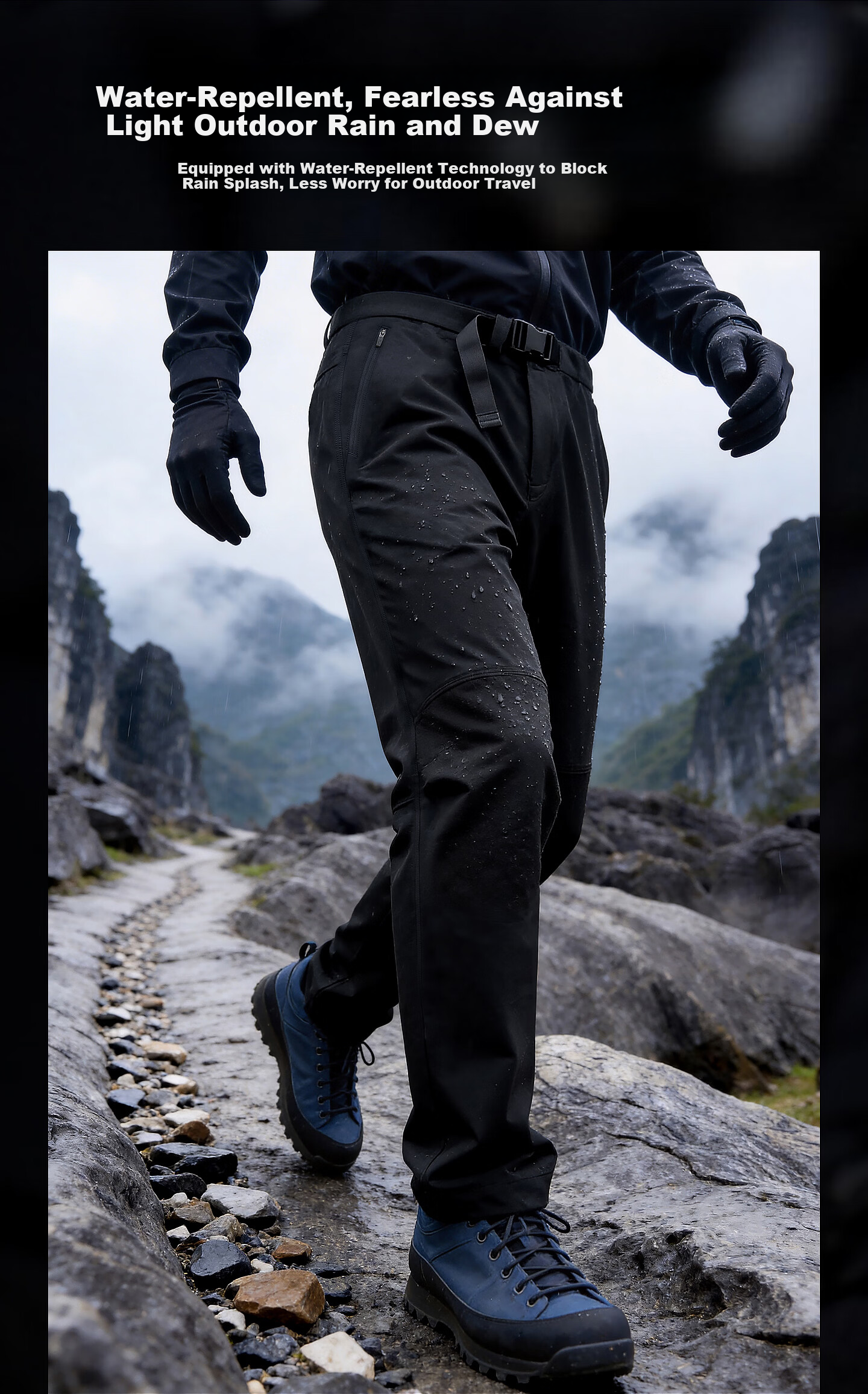 Black Ice 25 New Spring Autumn Outdoor Hiking Men's Softshell Pants Water-Repellent Durable Stretch Black XL 6