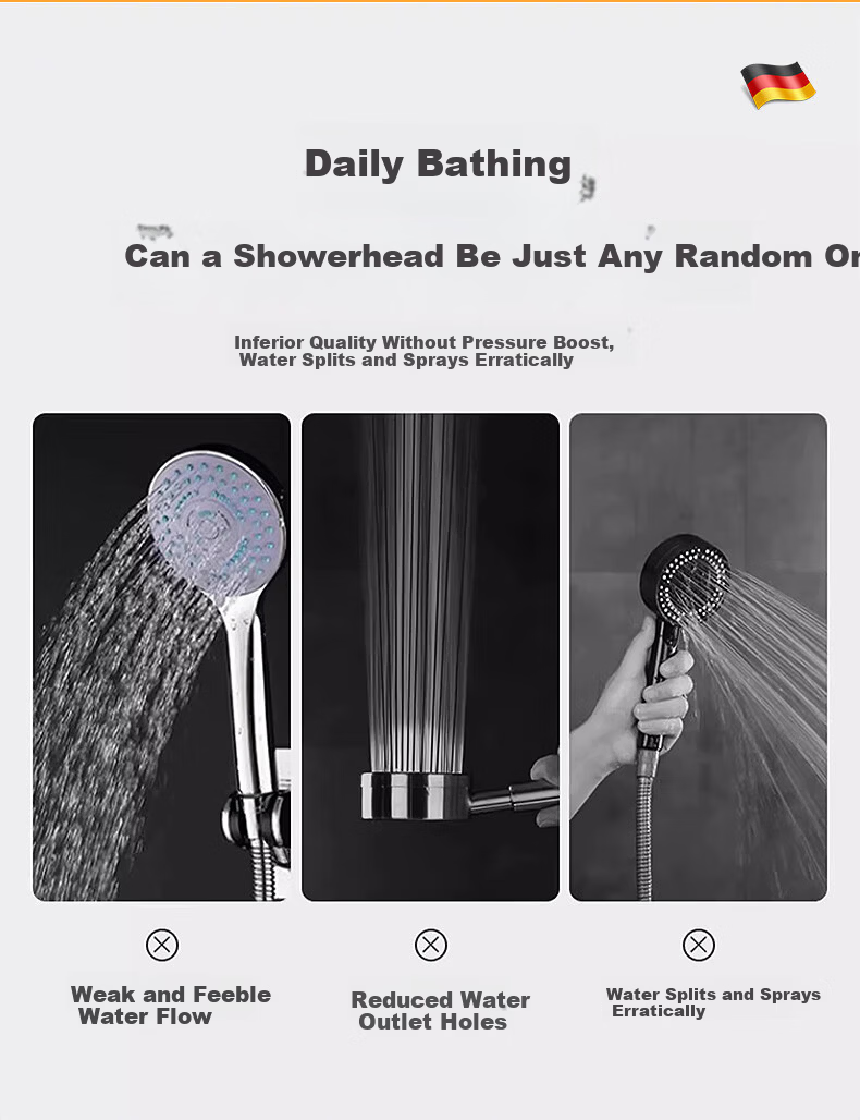 X-GRKE Germany High-Pressure Shower Head Set with Hose and Filter, Powerful Water Flow Booster 8
