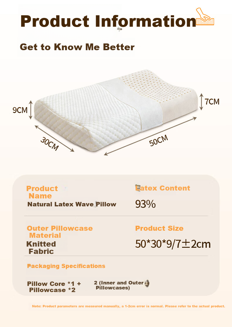 J.Sir Natural Latex Neck Pillow Cervical Spine Support Deep Sleep Adult Student 93% Imported from Thailand 9