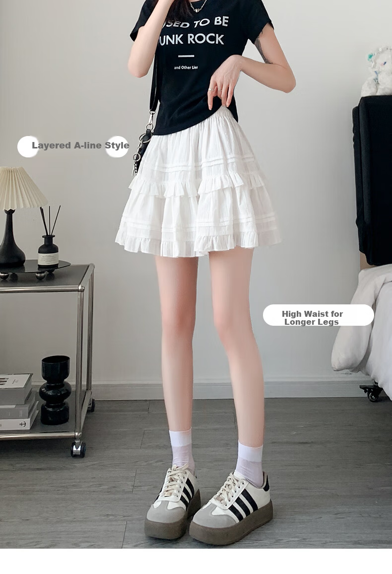 LangSha Ballet Skirt for Women, Summer High-Waisted Slimming Pure Cotton A-Line Skirt with Ruffle Trim, Fresh And Sweet Style Puffy Midi Skirt 6