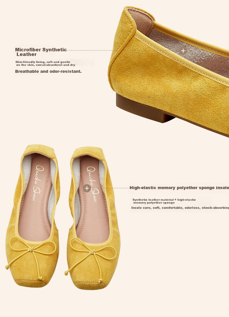 Quicheshoes Women's Ballet Flats Pig Nose Suede Low-Cut Flat Shoes Spring Autumn Soft Sole Slip-On Red Size 35 12