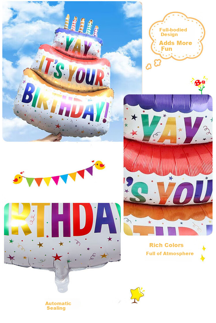 Qingwei Cake Balloon + Birthday Banner Photo Props Children's Party First Birthday Scene Decoration 8